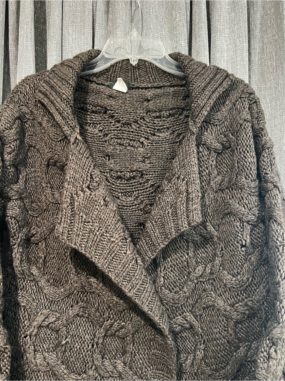 Crew Handknit Cable Knit chunky cozy Cardigan Sweater Wool Mohair Brown